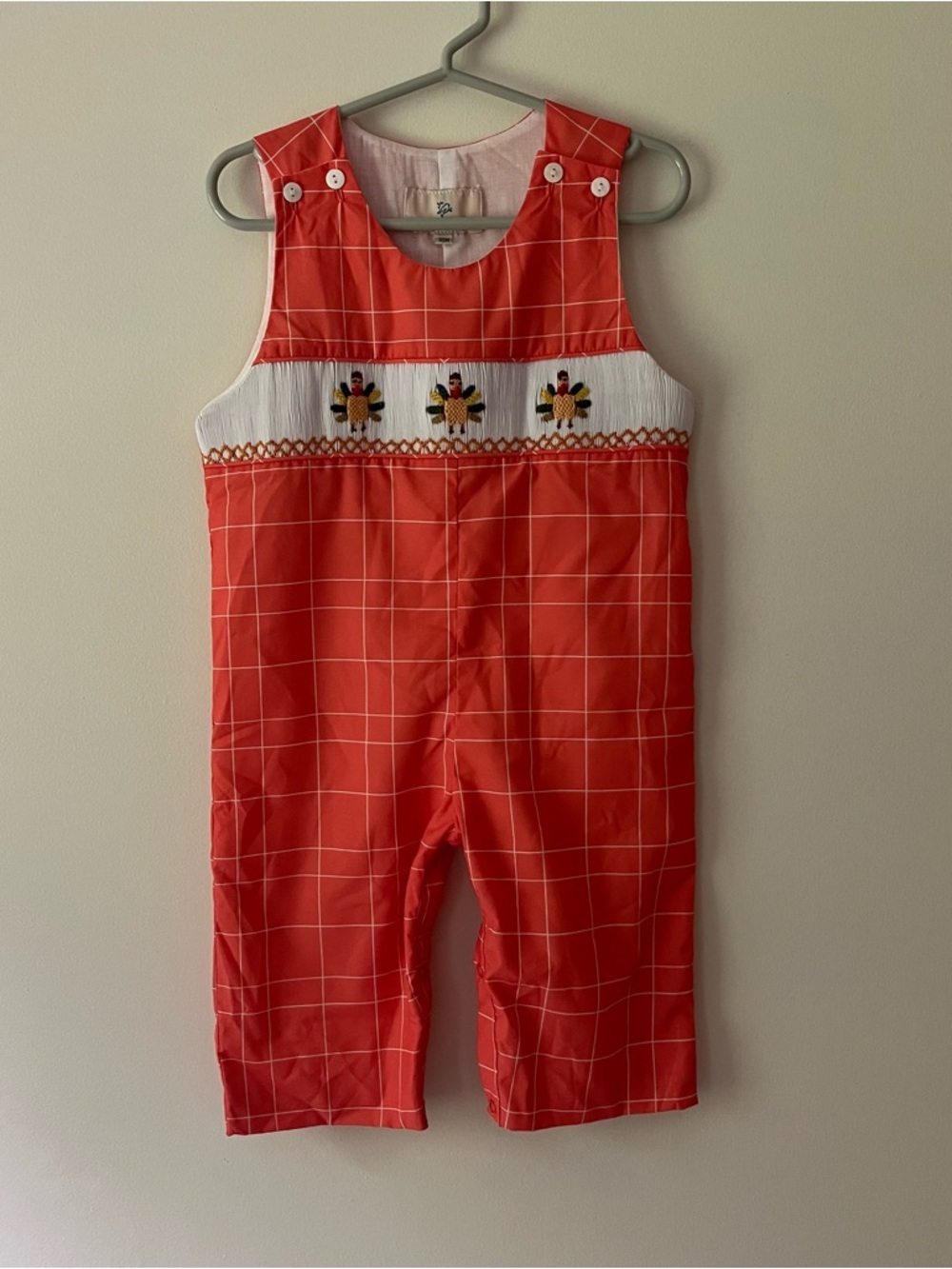 Kids Smockingbird Overall Jumpsuit 18m Fall Thanksgiving Embroidered Turkey